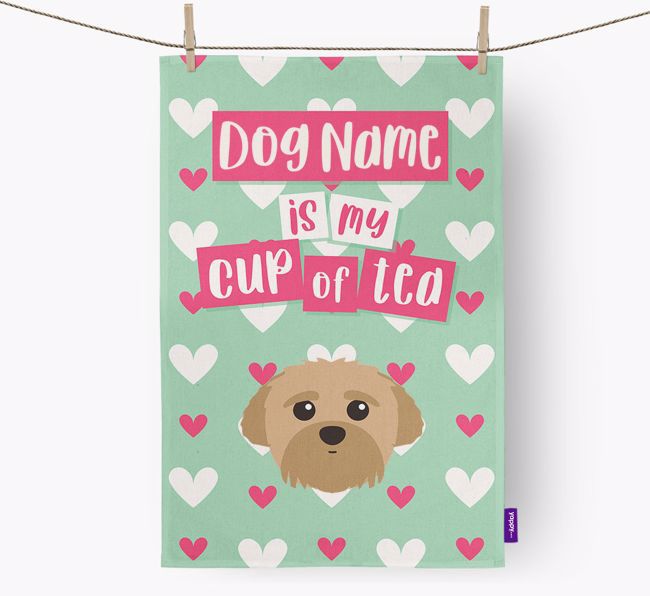 '{dogsName} is my cup of tea' Dish Towel with {breedFullName} Icon